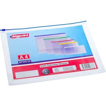Bigpoint Kilitli Döküman Dosyası A4 Pvc Mavi 12'li Poşet Dosya