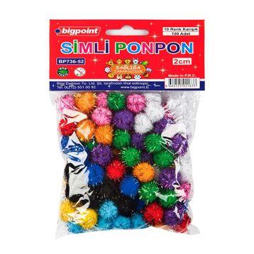 Bigpoint Simli 2 cm 10 Renk 100'lü Poşet Ponpon