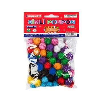 Bigpoint Simli 2 cm 10 Renk 100'lü Poşet Ponpon