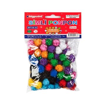 Bigpoint Simli 2 cm 10 Renk 100'lü Poşet Ponpon
