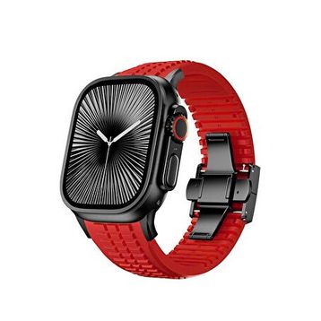 Bikordon Apple Watch Ultra Uyumlu Heat Black Aqualink Kırmızı Akıllı Saat Kordon