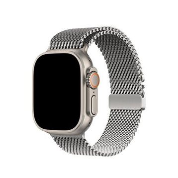 Bikordon Apple Watch Ultra Uyumlu Milano Loop Titanyum Gümüş Akıllı Saat Kordon
