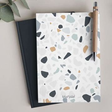 Bikutumutluluk N029 Mavi Karo Desenli Terrazo Çizgisiz Defter