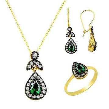 Bilezikhane Üçlü Set Yeşil Zümrüt 6,85 Gram 14 Ayar Altın