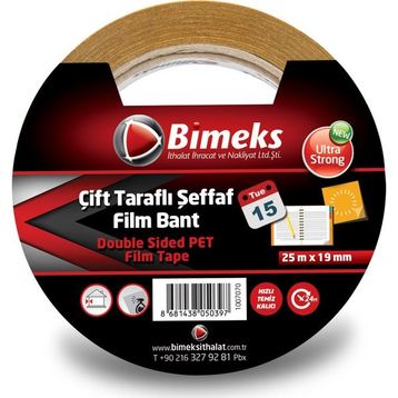 Bimeks Çift Taraflı 25m x 25mm Standart Şeffaf Bant
