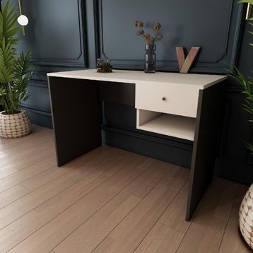 Bimossa Berlin Antrasit/Beyaz Raflı Kitaplıklı Çalışma Masası