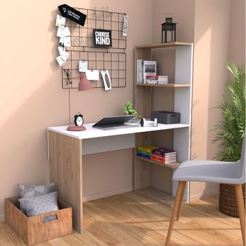 Bimossa T8020 Atlas Kitaplıklı Ceviz-Beyaz Çalışma Masası