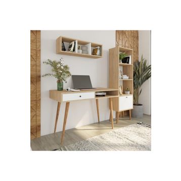 Bimossa U5020 Janus Raflı Kitaplıklı Sepet-Beyaz Çalışma Masası