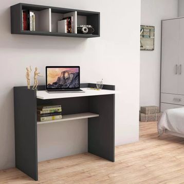 Bimossa V1030 Nakşidil Raflı Antrasit/Beyaz Çalışma Masası