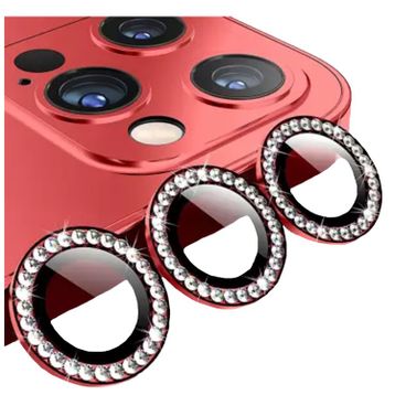 Binano iPhone 13 Pro 13 Pro Max Taşlı Kırmızı Kamera Koruyucu