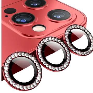 Binano iPhone 14 Pro 14 Pro Max Taşlı Kırmızı Kamera Koruyucu