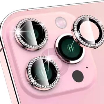 Binano iPhone 14 Pro 14 Pro Max Taşlı Pembe Kamera Koruyucu