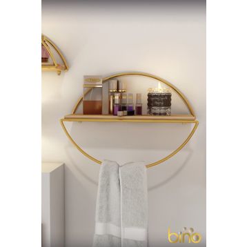 Bino Masif Altın Gold Paslanmaz Mutfak Banyo Altın Elips Kitaplık Demonte Duvar Rafı