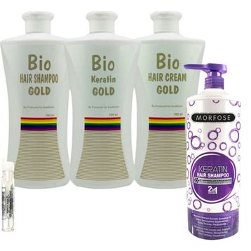 Bio Keratin Gold 3'lü Set Brezilya Fönü Kalıcı Saç Düzleştirici Keratin + Morfose Biotin 1000 ml Şampuan