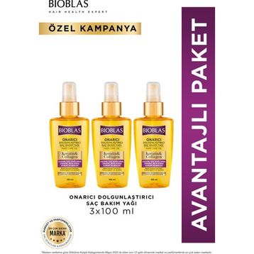 Bioblas 3x100 ml Keratin Kolajen Onarıcı Dolgunlaştırıcı Saç Bakım Yağı