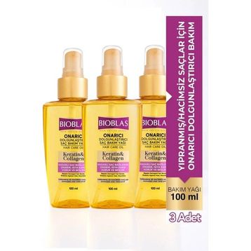 Bioblas 3x100 ml Keratin Kolajen Onarıcı Dolgunlaştırıcı Saç Bakım Yağı