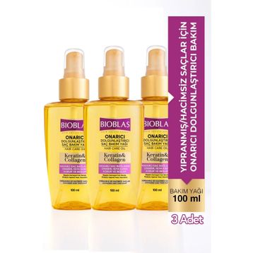Bioblas 3x100 ml Keratin Kolajen Onarıcı Dolgunlaştırıcı Saç Bakım Yağı