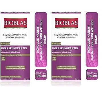 Bioblas Saç Dökülmesine Karşı Collagen ve Keratin İçeren 2x360 ml Hacim Şampuanı