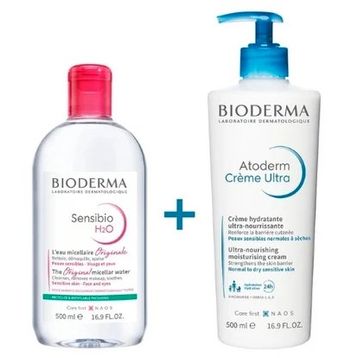 Bioderma Atoderm 500 ml Creme Ultra+500 ml Sensibio H2o Set