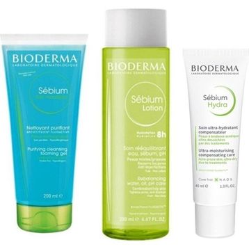 Bioderma Sebium Foaming Gel Tüp 200 ml + Sebium Lotion 200 ml + 40 ml Bioderma Sebium Hydra Cream