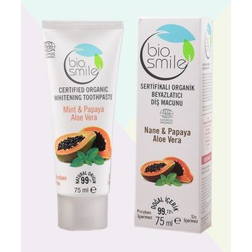 Biosmile 75 ml Organik Sertifikalı Beyazlatıcı Papaya-Nane-Aloe Vera 75 ml Diş Macunu