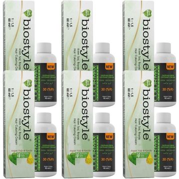 Biostyle Bitki Özlü Argan ve Keratin 1.0 Siyah 6x60 ml Saç Boyası+6x90 ml Oksidan