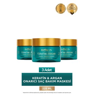 Bioxcin Keratin ve Argan Onarıcı Bakım 3x225 ml Saç Maskesi