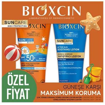 Bioxcin Sun Care Çocuklar İçin SPF50 200 ml Güneş Kremi ve 200 ml Güneş Sonrası Losyon