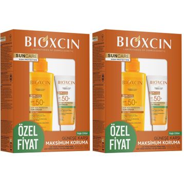 Bioxcin Sun Care SPF50 50 ml Yüz Güneş Kremi+Kuru Normal Cilt 2x200 ml Vücut Güneş Spreyi