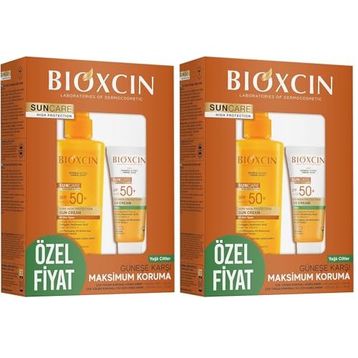 Bioxcin Sun Care SPF50 50 ml Yüz Güneş Kremi+Kuru Normal Cilt 2x200 ml Vücut Güneş Spreyi