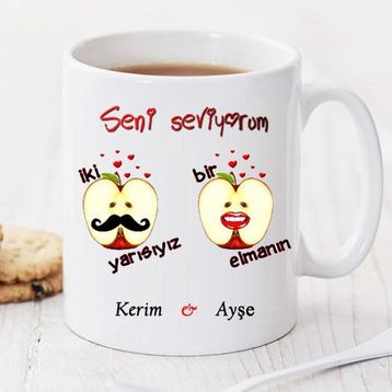Bir Elmanın İki Yarısıyız Kişiye Özel Kupa