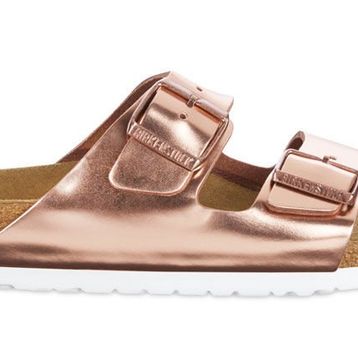 Birkenstock Arizona SFB NL Metallic 952093 Copper Bakır Hakiki Deri Kadın Çift Bantlı Terlik