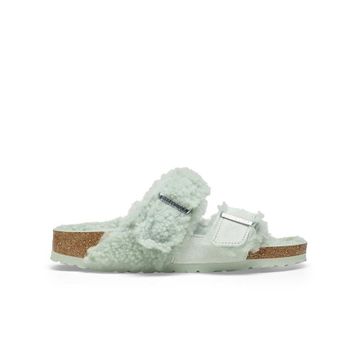 Birkenstock Arizona Teddy Split 1025539 Matcha Yeşil Süet Shearling Kadın Çift Bantlı Terlik