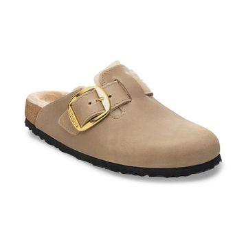 Birkenstock Boston Big Buckle Shearling 1030444 Tobacco Brown Kahverengi Yağlı Nubuk Deri Kadın Kapalı Terlik
