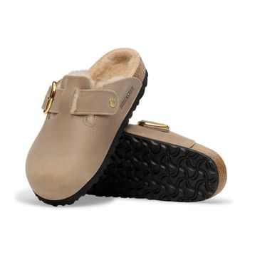 Birkenstock Boston Big Buckle Shearling 1030444 Tobacco Brown Kahverengi Yağlı Nubuk Deri Kadın Kapalı Terlik