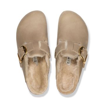 Birkenstock Boston Big Buckle Shearling 1030444 Tobacco Brown Kahverengi Yağlı Nubuk Deri Kadın Kapalı Terlik
