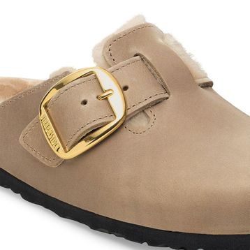 Birkenstock Boston Big Buckle Shearling 1030444 Tobacco Brown Kahverengi Yağlı Nubuk Deri Kadın Kapalı Terlik