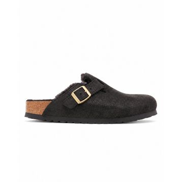 Birkenstock Boston VL Shearling 1030303 Black Suede Shimmering Siyah Işıltılı Süet Unisex Kapalı Terlik