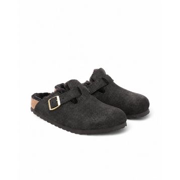 Birkenstock Boston VL Shearling 1030303 Black Suede Shimmering Siyah Işıltılı Süet Unisex Kapalı Terlik