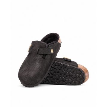 Birkenstock Boston VL Shearling 1030303 Black Suede Shimmering Siyah Işıltılı Süet Unisex Kapalı Terlik