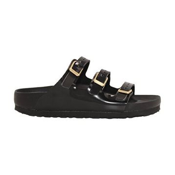 Birkenstock Florida D-Buckle Exquisite 1029385 High-Shine Black Siyah Rugan Hakiki Deri Kadın Çok Bantlı Terlik