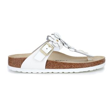 Birkenstock Gizeh Flowers 1026735 White Beyaz Deri Kadın Parmak Arası Terlik