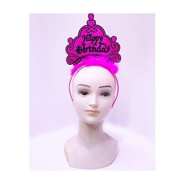 Bisepetim 24x15 cm Happy Birthday Neon Fuşya Doğum Günü Tacı
