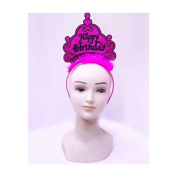 Bisepetim 24x15 cm Happy Birthday Neon Fuşya Doğum Günü Tacı