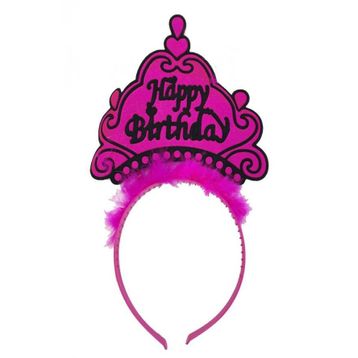 Bisepetim 24x15 cm Happy Birthday Neon Fuşya Doğum Günü Tacı