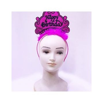 Bisepetim 24x15 cm Happy Birthday Neon Fuşya Doğum Günü Tacı