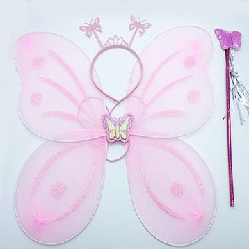 Bisepetim 50x37 cm Toz Pembe Kelebek Kanadı Tacı ve Sopası