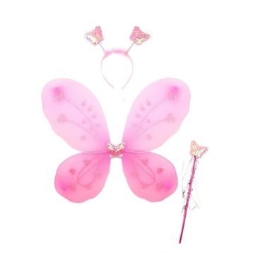 Bisepetim 50x37 cm Toz Pembe Kelebek Kanadı Tacı ve Sopası