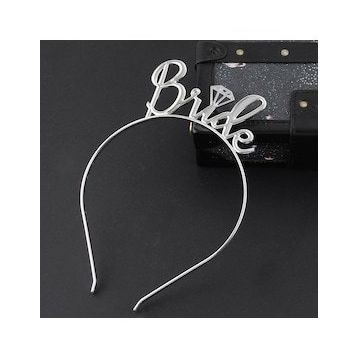 Bisepetim Gümüş Bride Yazılı Metal Gelin Tacı