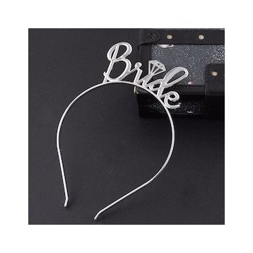 Bisepetim Gümüş Bride Yazılı Metal Gelin Tacı